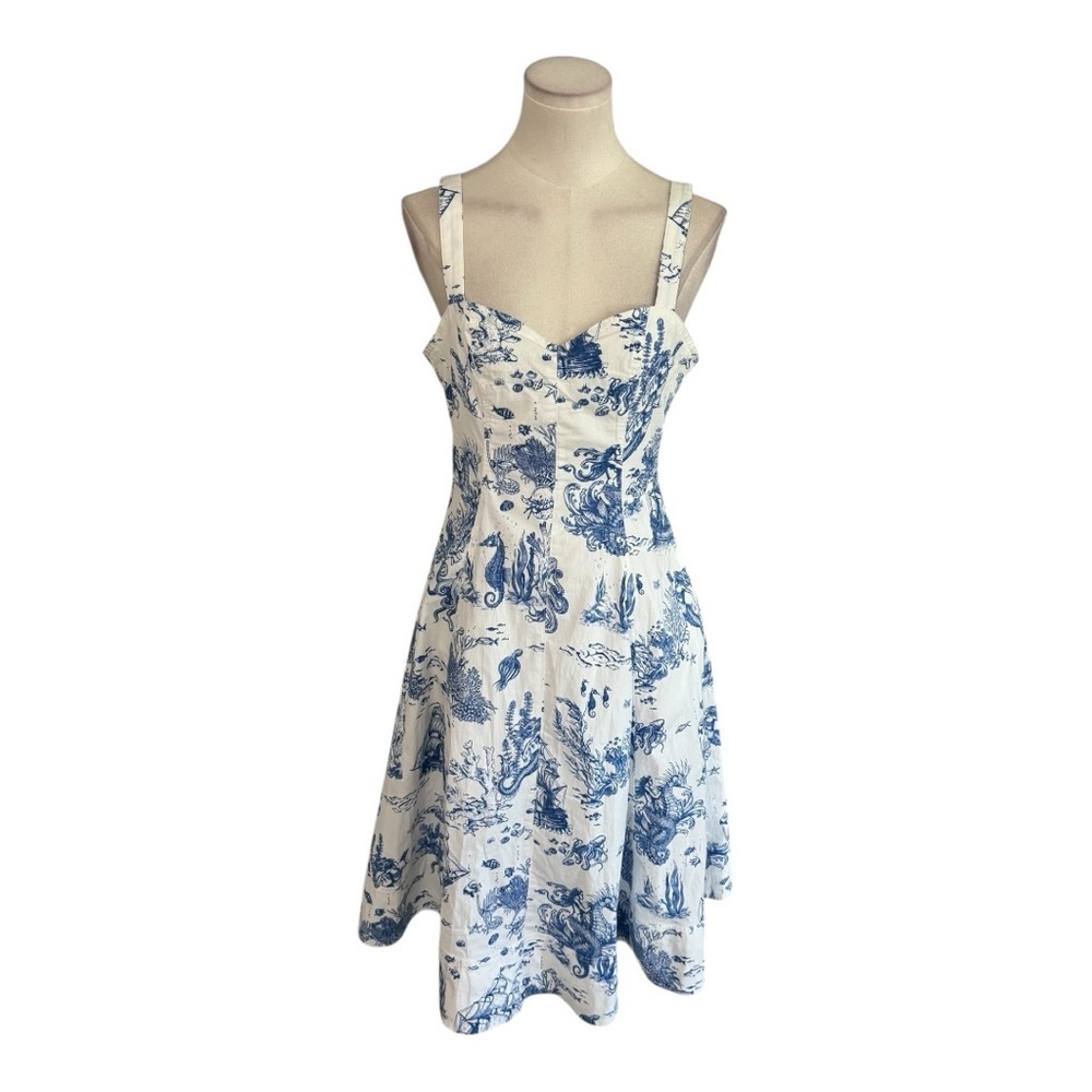 AVEC‎ LES FILLES Toile Nautical Print Cotton Blend Midi Dress Size 8 Mermaid Sea - Picture 6 of 14